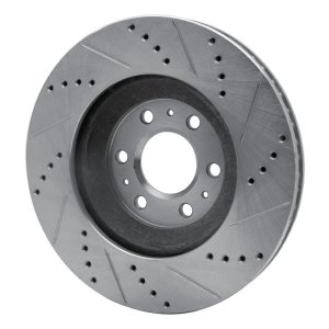 Cadillac SRX Brake Rotor (1) - Front Left - R1 Concepts - Drilled & Slotted - Silver - `04-`09